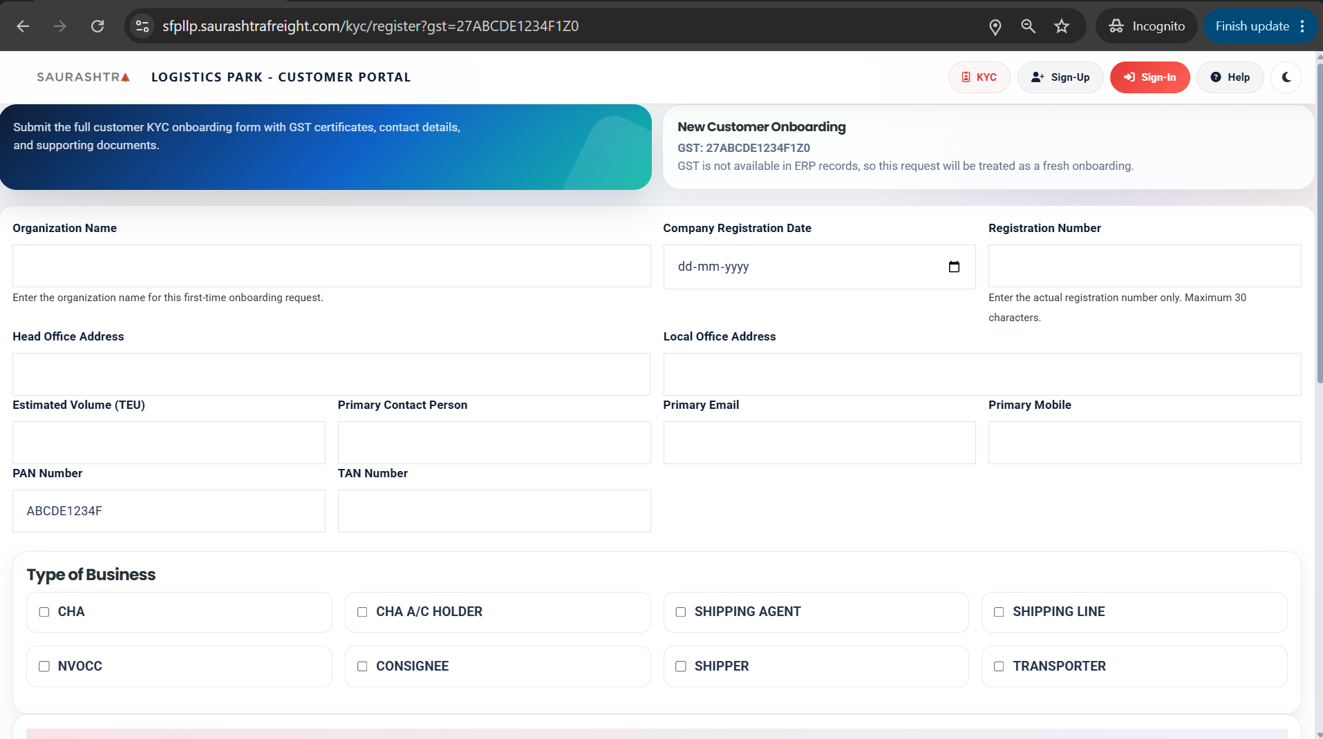 Step 2: KYC Registration Form