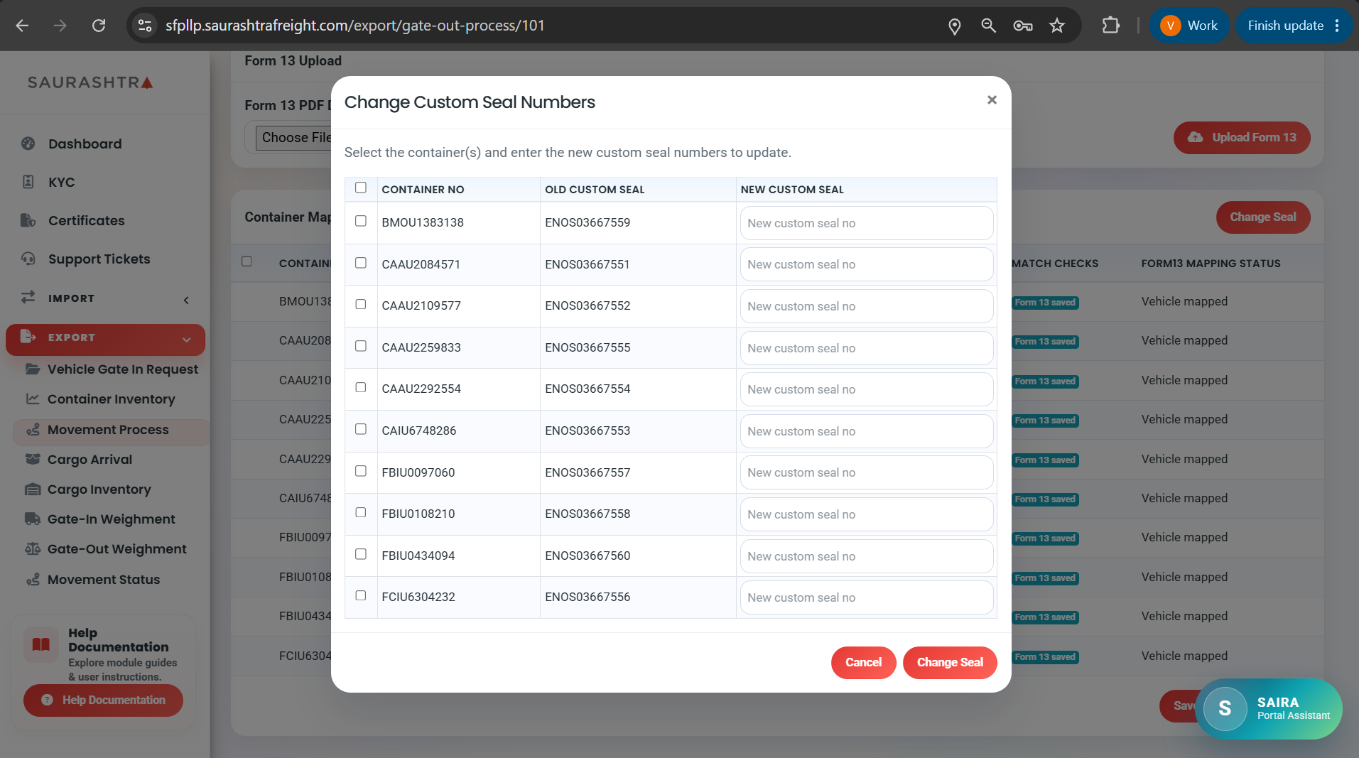 Change Seal Verification Modal