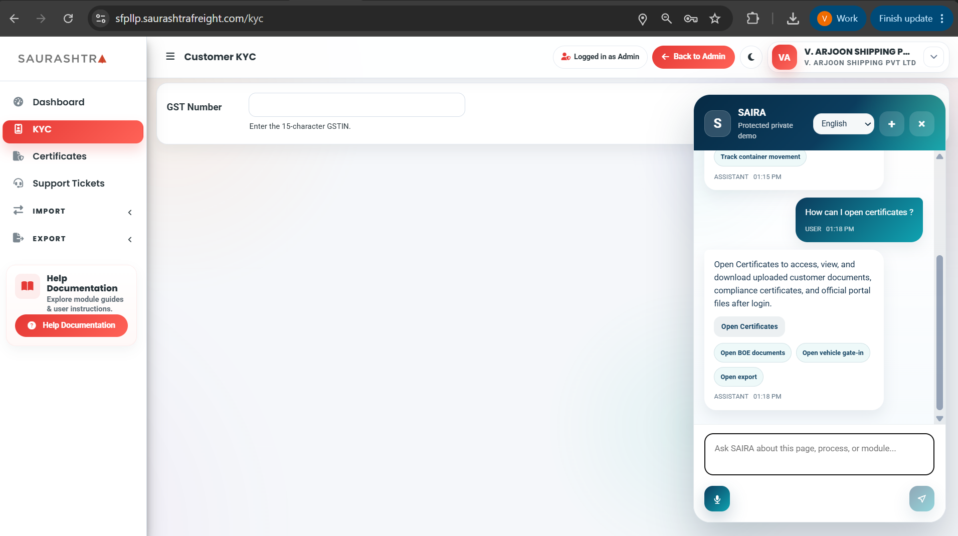 SAIRA Interactive Chat Window