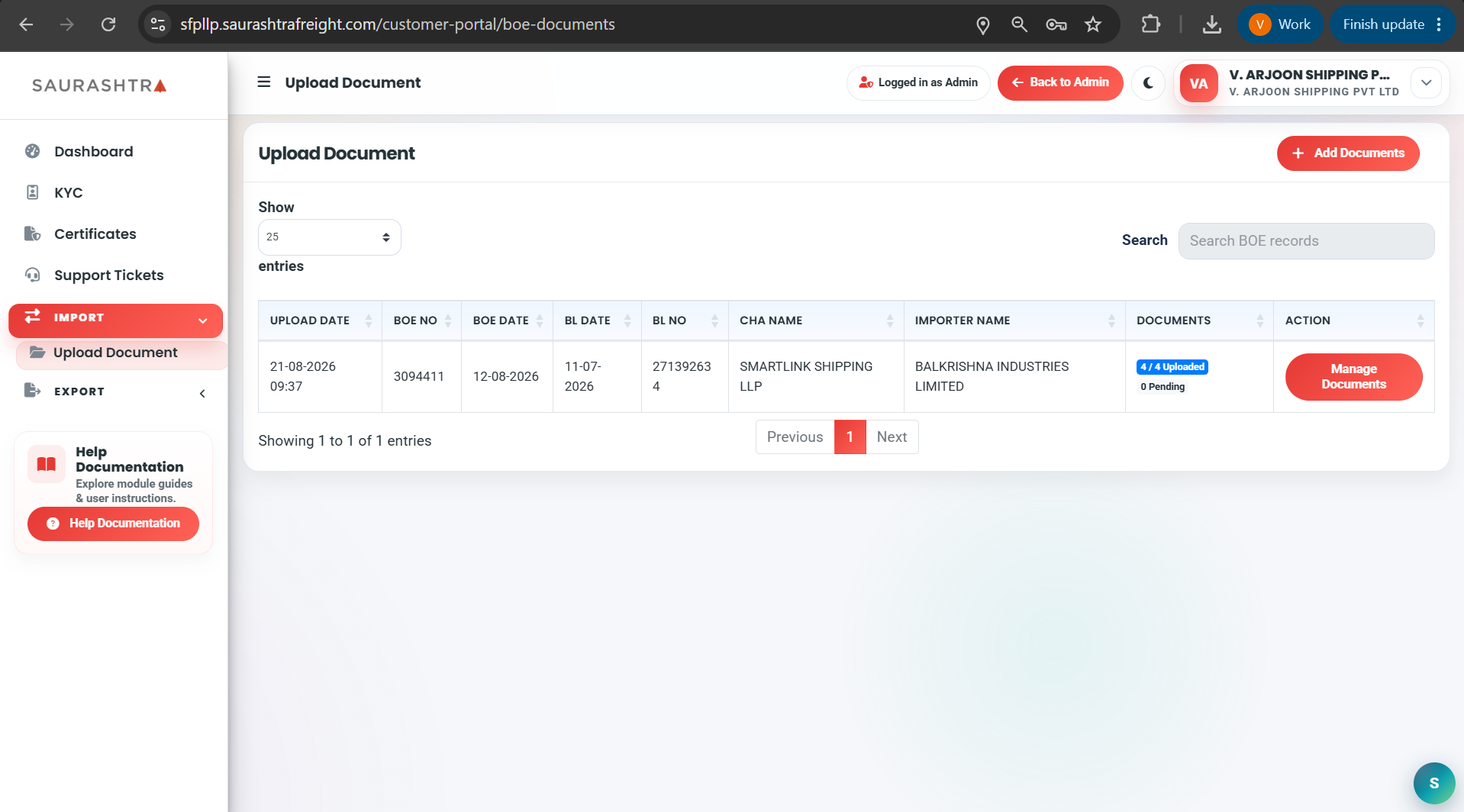 Upload Documents Listing